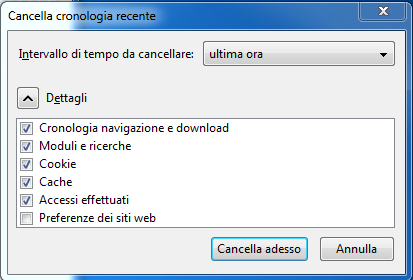 Cancellare cronologia Firefox